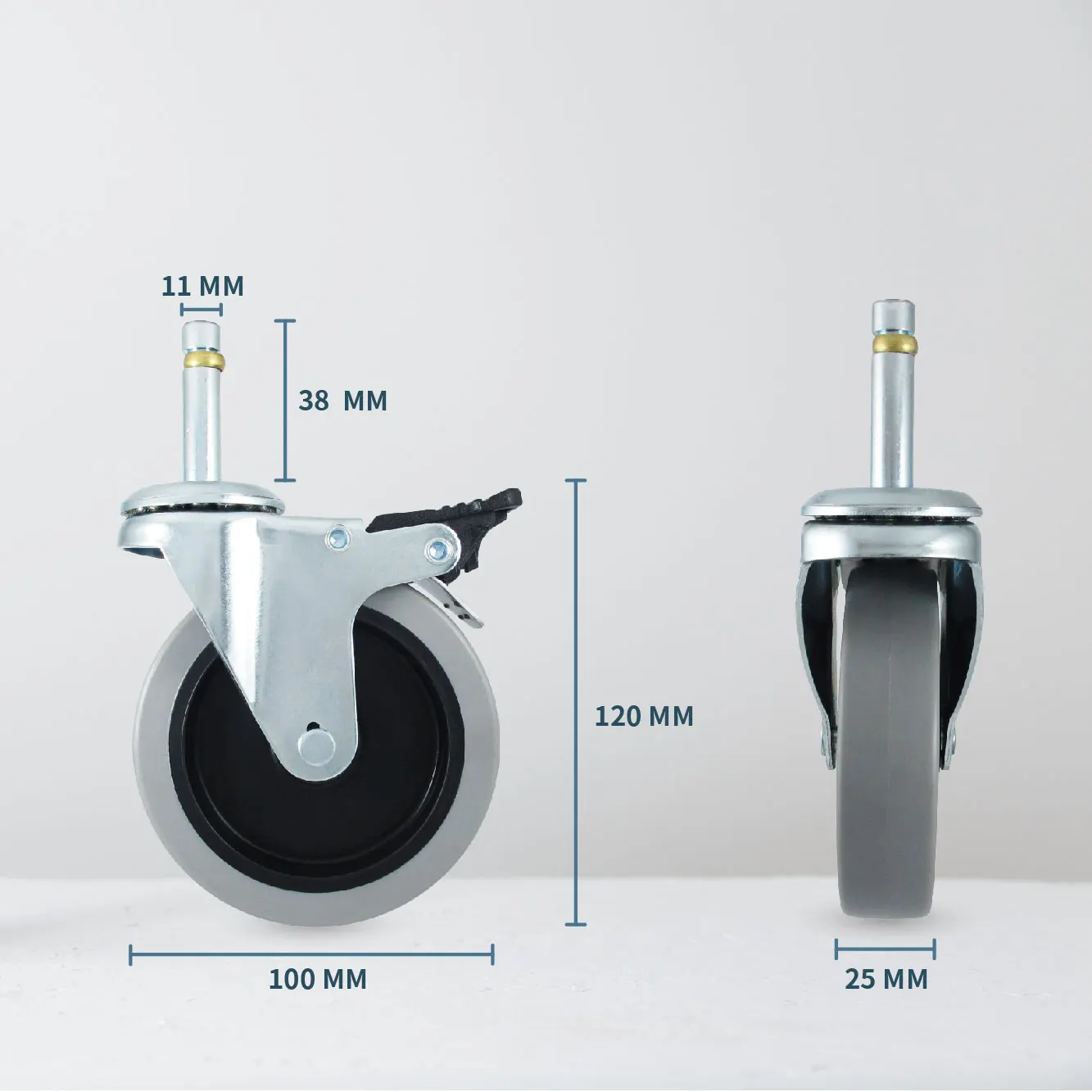 CCE 4 Inch (100mm) Dolly PVC Caster Roller Bronze Ring Stem
