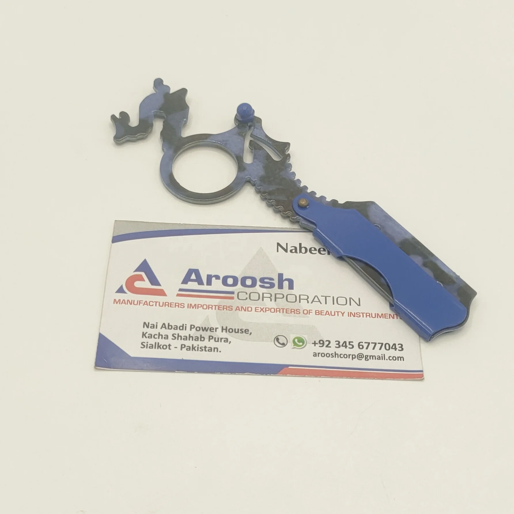 Wholesale Solid Stainless Steel Custom Logo Professional Blue With Black Barber Finger Razor