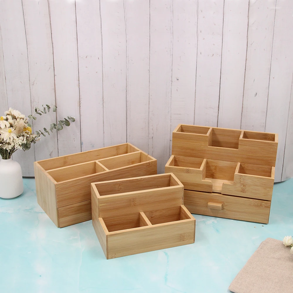 Bamboo Wooden Storage Box  Household Office Desktop Organizer File Organizer with Pen Holder bamboo box