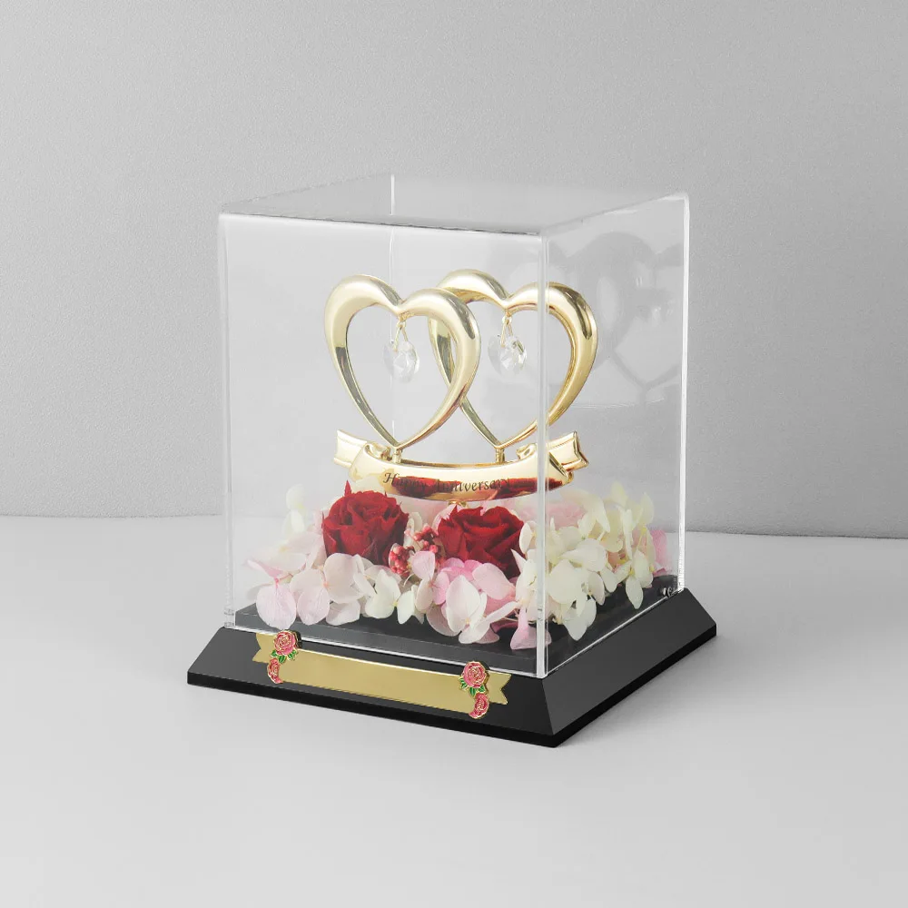 Crystocraft Eternal Forever Roses Flower Box Gold Plated Double Hearts Figurine Bohemia Crystals 50th Anniversary Gift