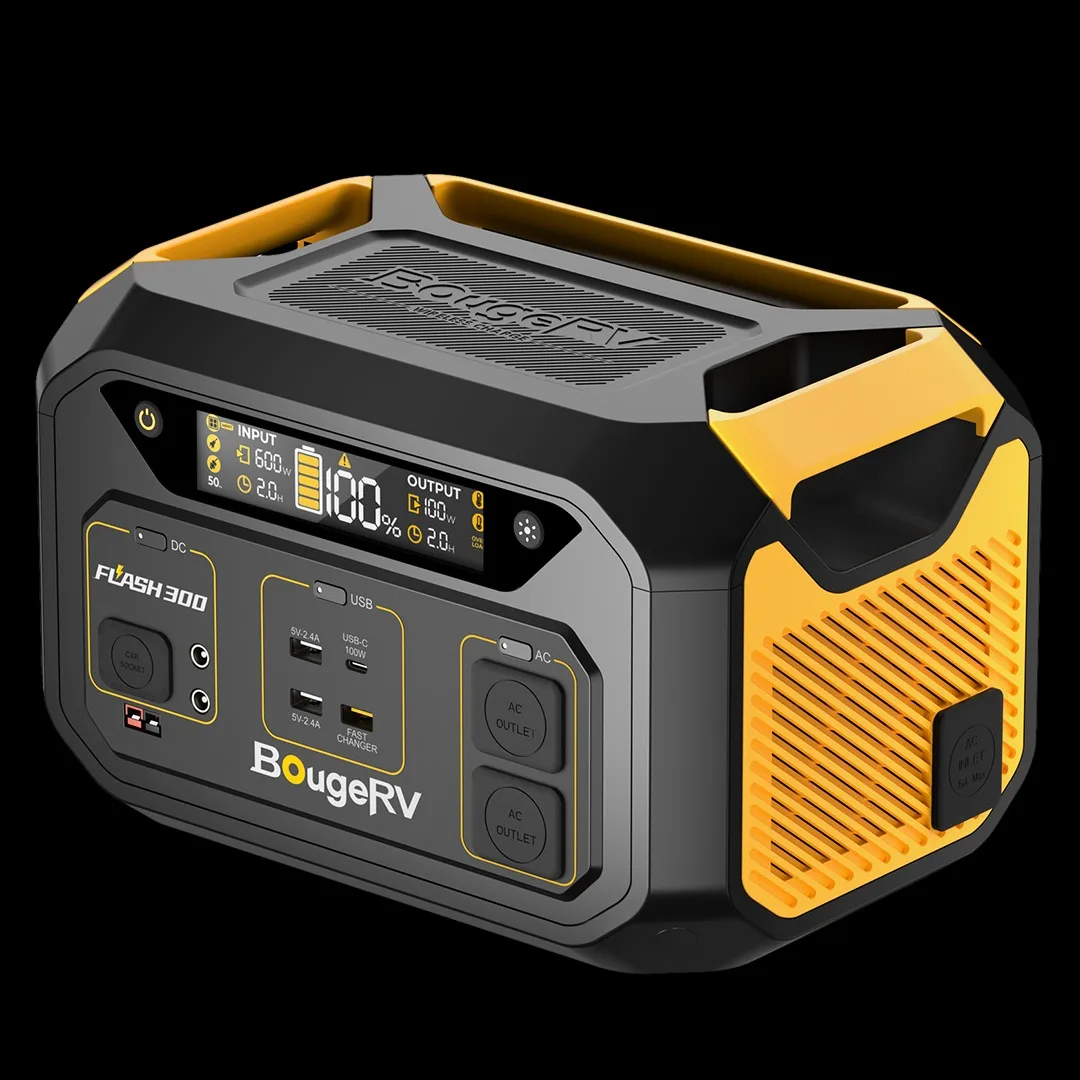 BougeRV Flash300 Portable Station 1000W Lithium Ion Solar Panel Car Jump Starter Flashlight Air Compressor EU US AU Home Use