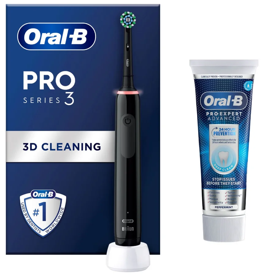Oral-B Vitality PRO черная электрическая зубная щетка + жевательная резинка 75 мл Зубная паста