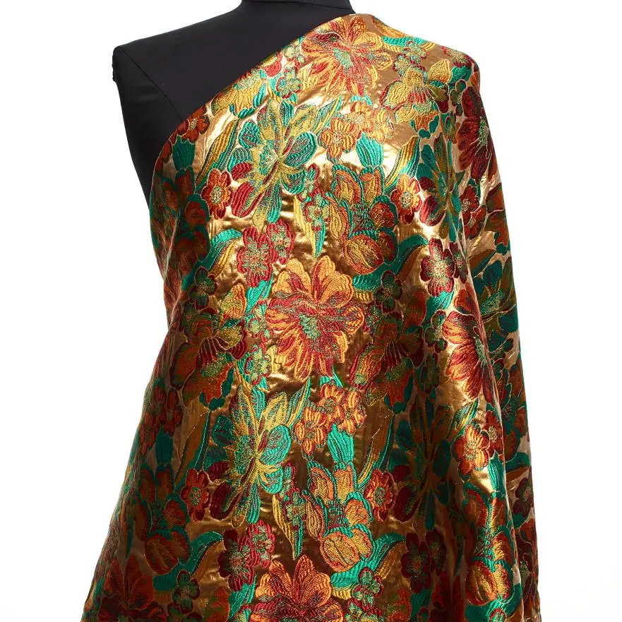 Luxurious Jacquard cotton blend floral print fabric for fashion garments.