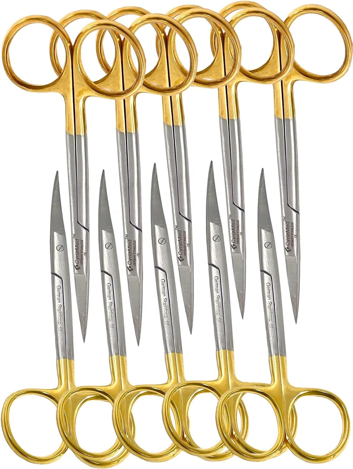 Iris TC Half Gold Plated Curved Blades Stainless Steel Surgical Scissors Instrument Set with Tuning Fork