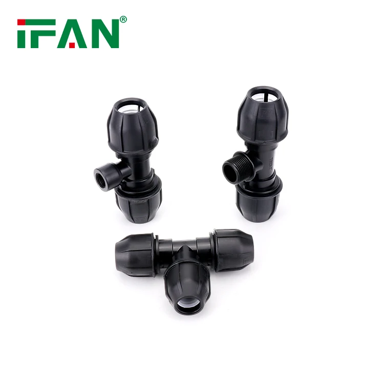 IFAN Direct Sale All Kinds of HDPE Fittings ASTM D3035 PN16 Black Connector Tee PP Compression Fitting