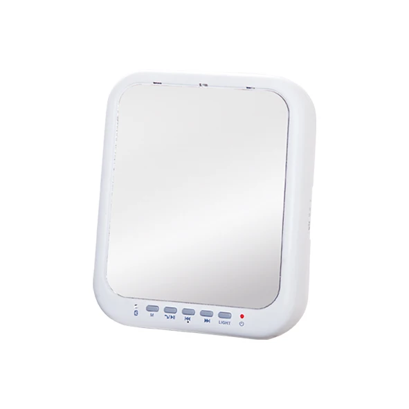 Shower clock wireless speaker with LED light and fog free mirror