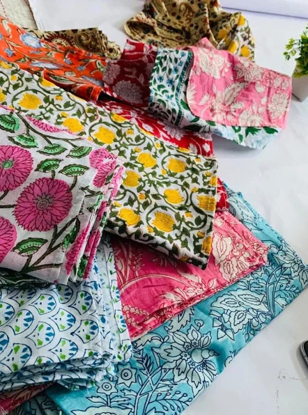 Wholesale Lot of Hand Block Cotton Napkins Assorted Scallop-Edged Kitchen Napkins in Rajasthani Colours