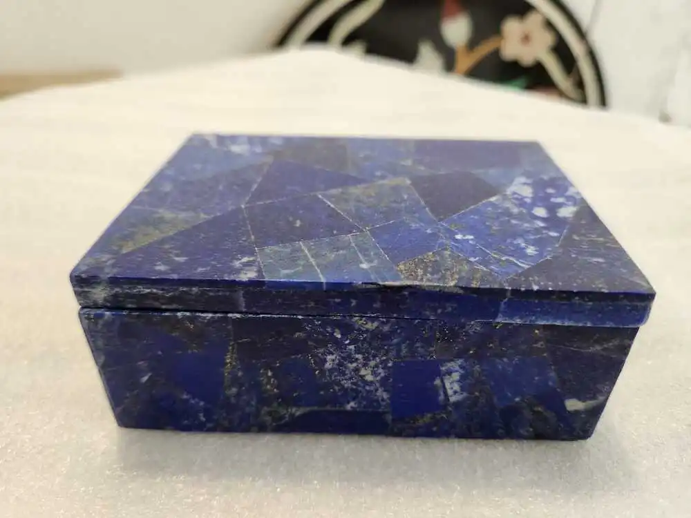 Trending New Look Lapis Lazuli Gemstone Inlay Rectangle Marble Box for Ring Storage Paper Jewelry Boxes Stone Inlay Gift Giving