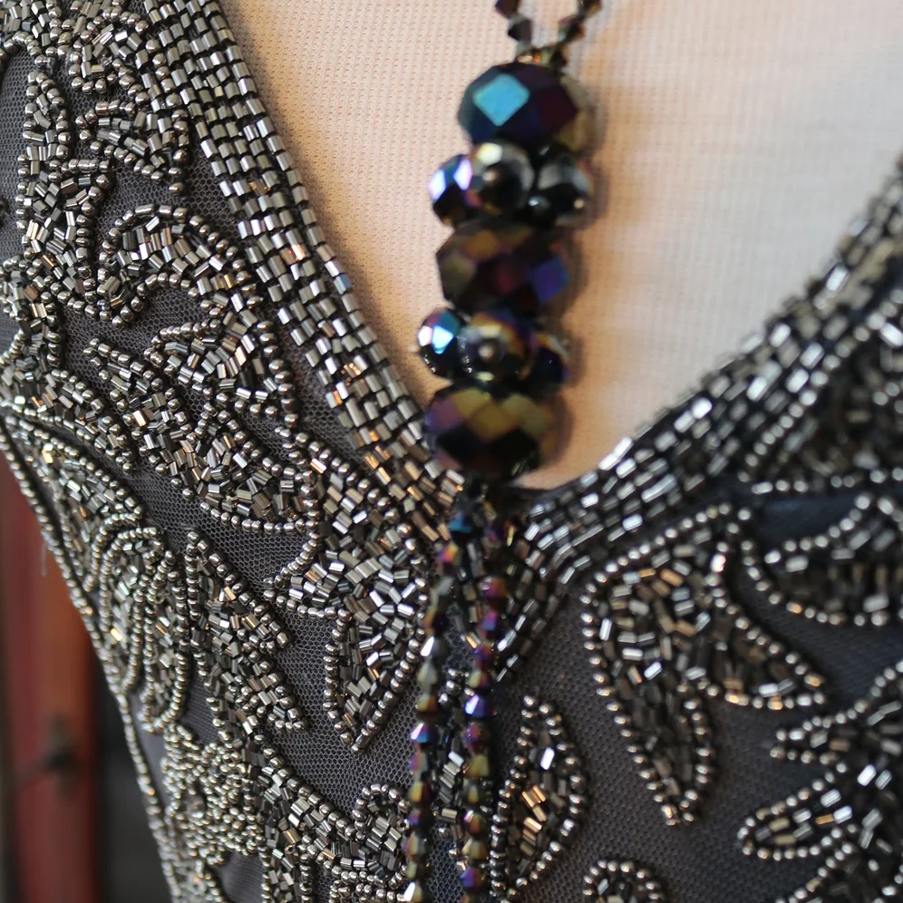 Platinum BLUE Gatsby Miss Fisher 1920s Flapper Beaded Party Wedding Dress Elegant Long Skirt with Embellished Detail Plus SZ