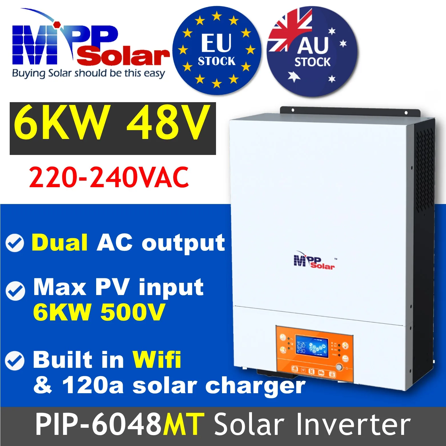PIP6048MT 6000 Вт 48 В 230 MPP солнечный инвертор высокий PV 6 кВт 500 Wi-Fi 120A MPPT зарядное устройство 220 240vac purre Синусоидальная волна
