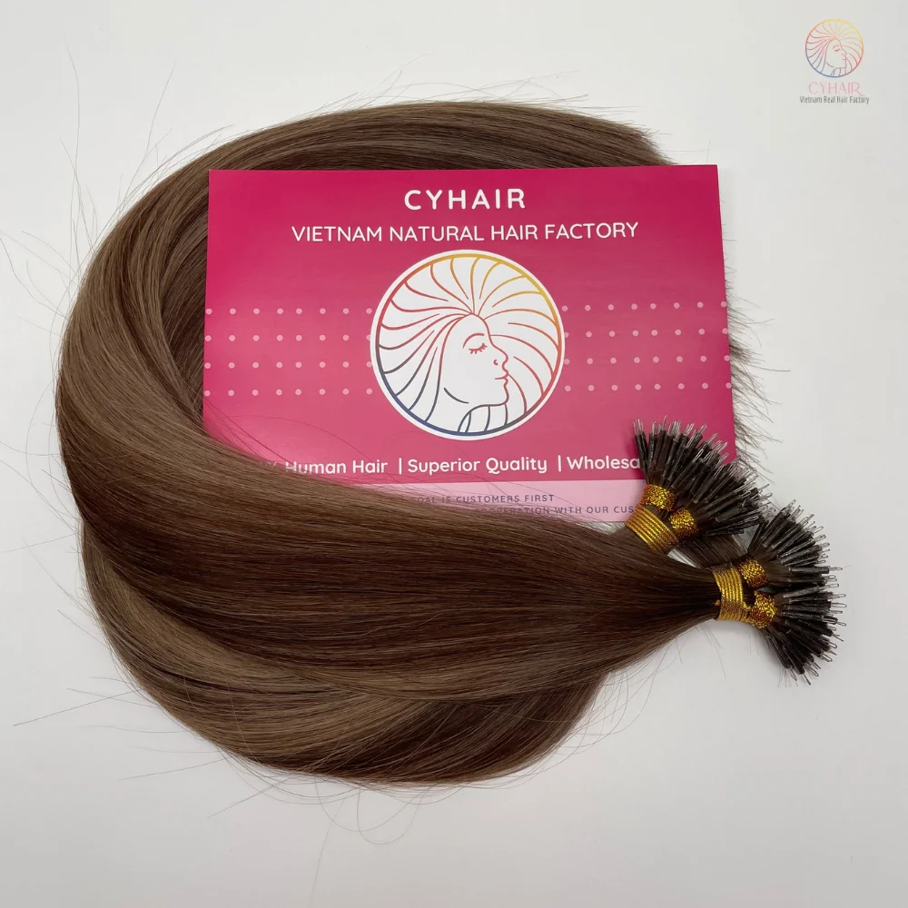 Invisible Nano Tips Vietnamese Human Hair Natural Hair Extensions #DU Color Nano Ring Hair Extensions 55 Cm