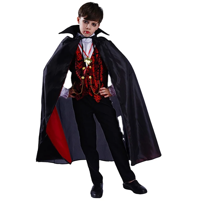 Wholesale Boy Dark Vampire Dracula Cosplay Cloak Suit Kids Halloween Carnival Party Costume