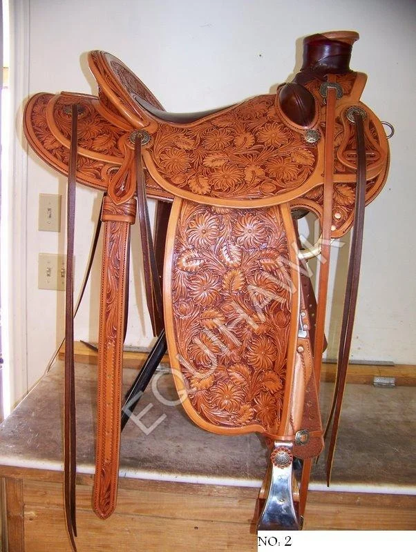 PREMIUM QUALITY WESTERN LEATHER SADDLE MADE ON FIBER TREE WITH HAND TOOLING AND CARVING DESIGN /LEATHER HORSE SADDLE