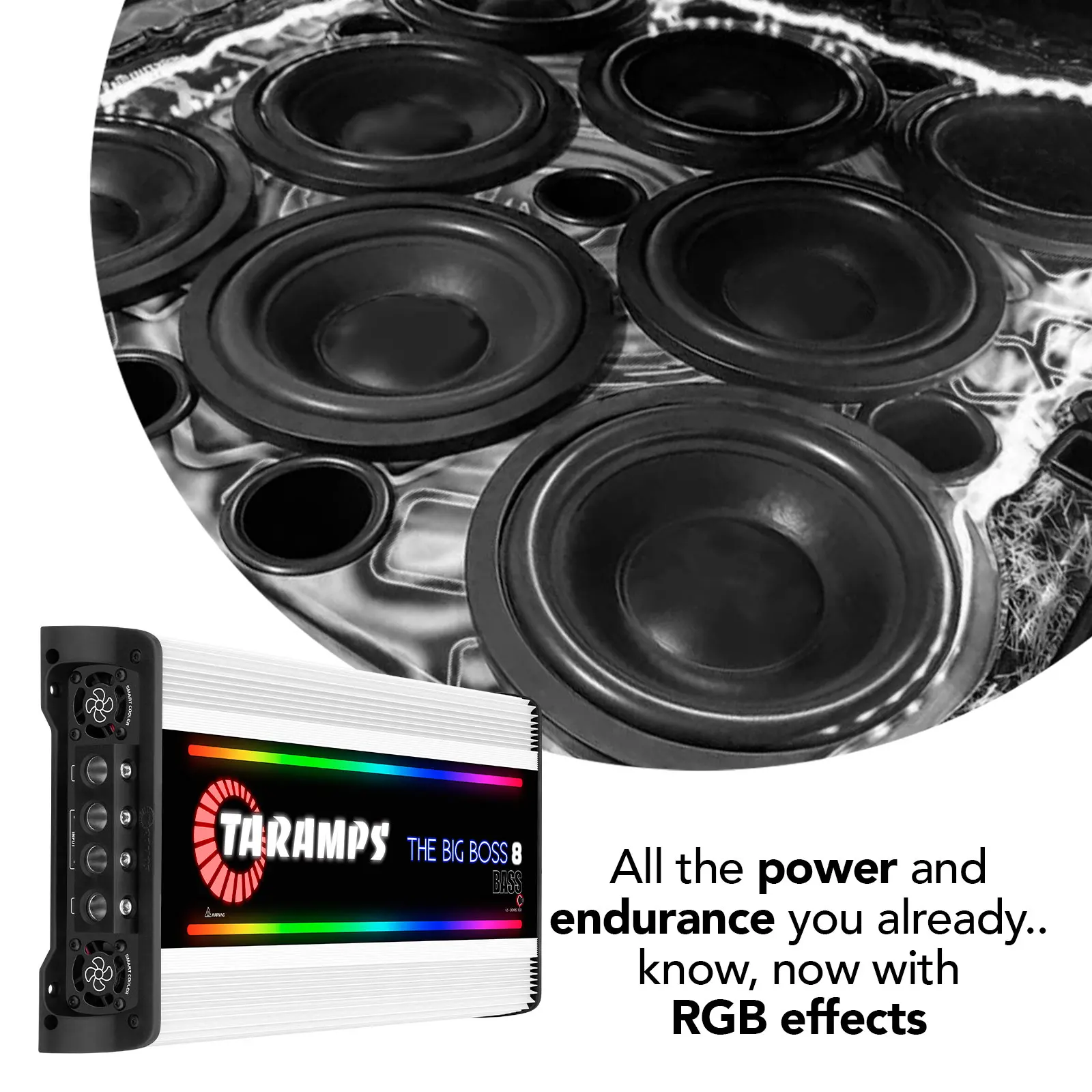 Taramps The Big Boss 8 Bass Amplifier 0.5 to 2 Ohms 8000 Watts RMS 108 RGB Effects Multi Impedance Class D Monoblock Car Audio