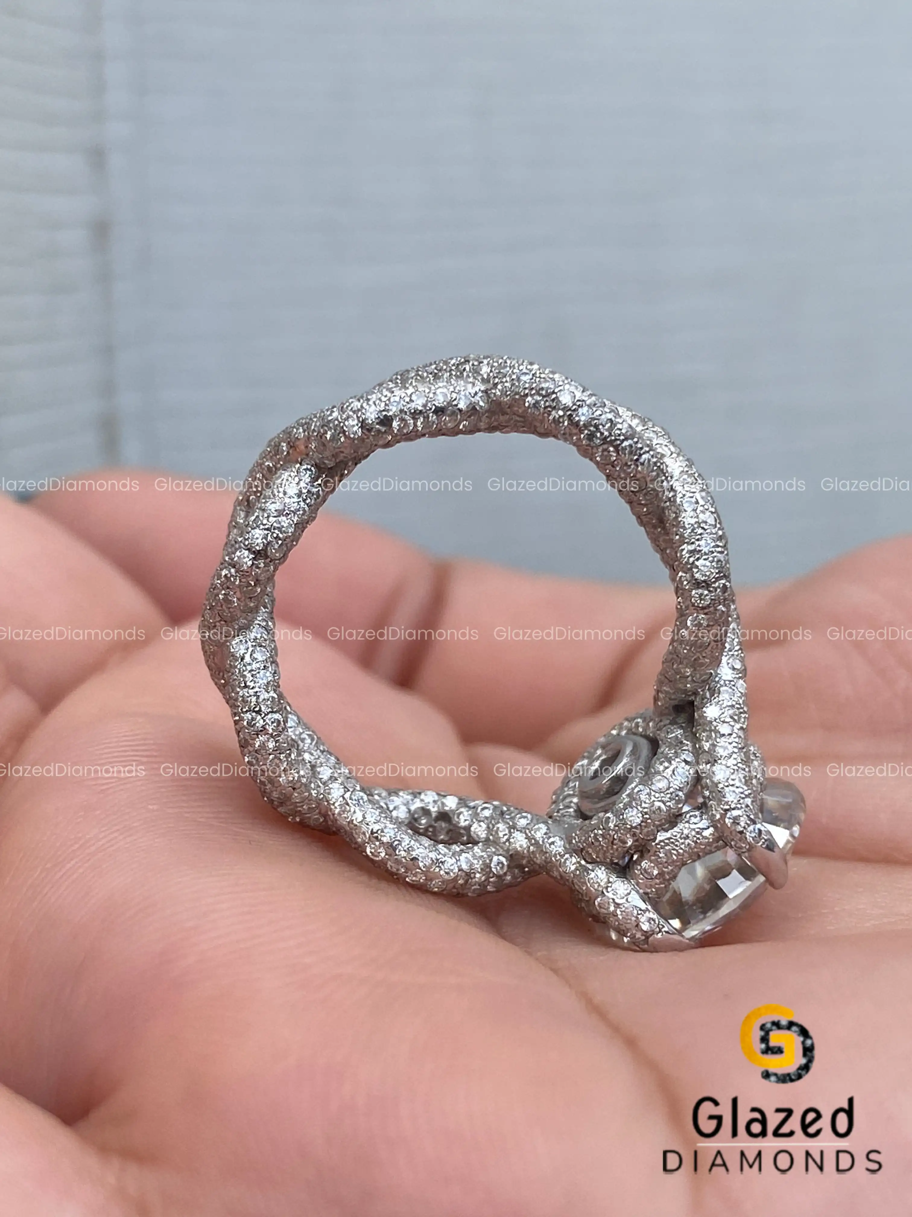 Exclusive Fully Iced Out Round Brilliant Cut Moissanite Hip Hop Ring In 925 Sterling Silver For Unisex In VVS Clarity