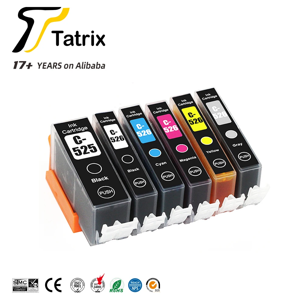 Tatrix replacement ink cartridges PGI-525 CLI-526 premium color compatible ink Cartridge for Canon MG5350 MG8250