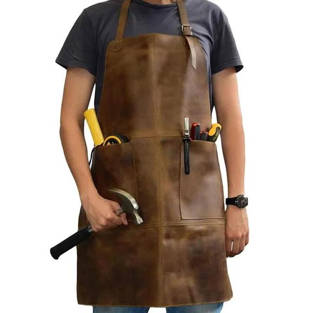 New Eco-Friendly High Quality Cotton Leather Bib Custom Designed Kitchen Apron Waterproof Trending Style with Blank Pattern