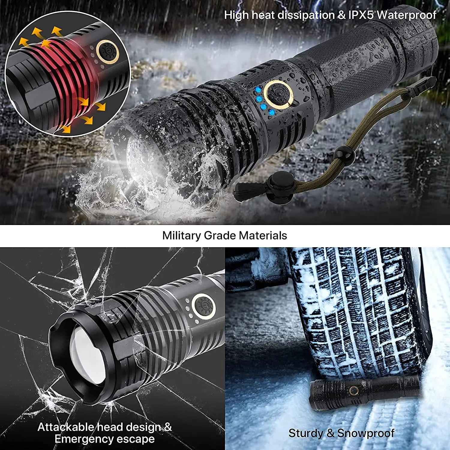 Powerful Super Bright EDC White Flashlight Waterproof Zoom torches Torch Light Rechargeable XHP70 Tactical LED Flashlight