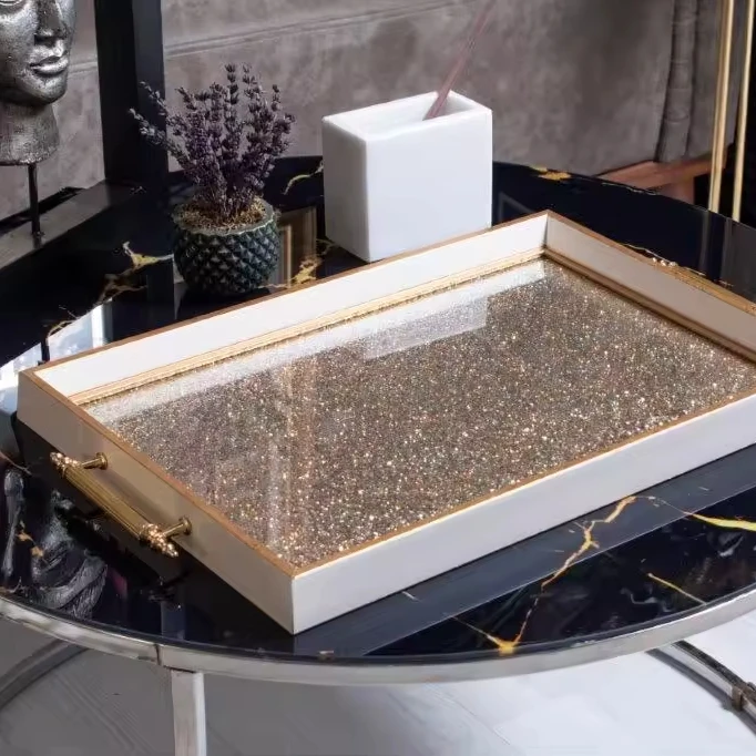 Decorative Serving Tray Custom Design Direct Sales from Factory Glass Tray with Handles Home Decor Table Decoration Kitchen