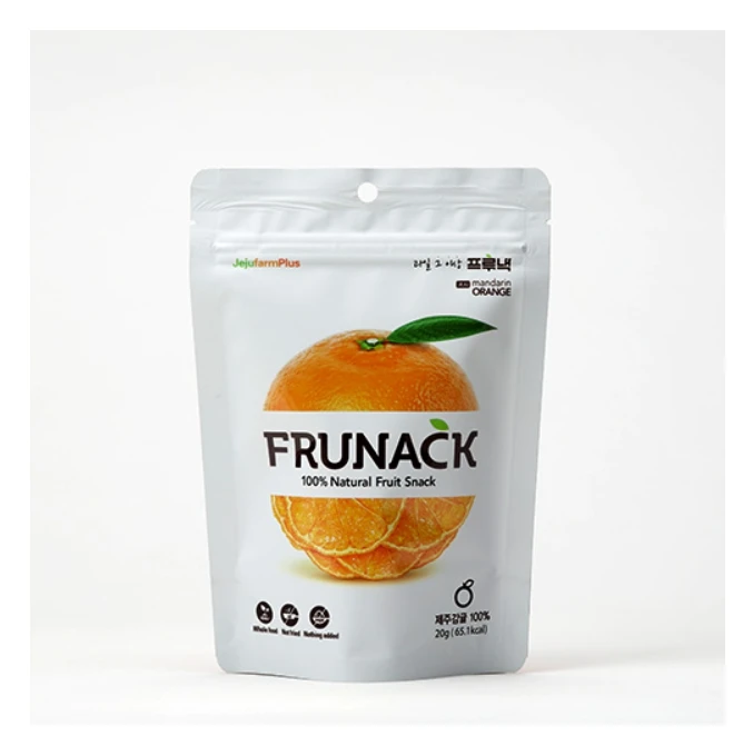 FRUNACK JEJU MANDARIN ORANGE that is a premium dried fruit snack capturing fresh taste,flavor,and texture of 100% Jeju mandarin