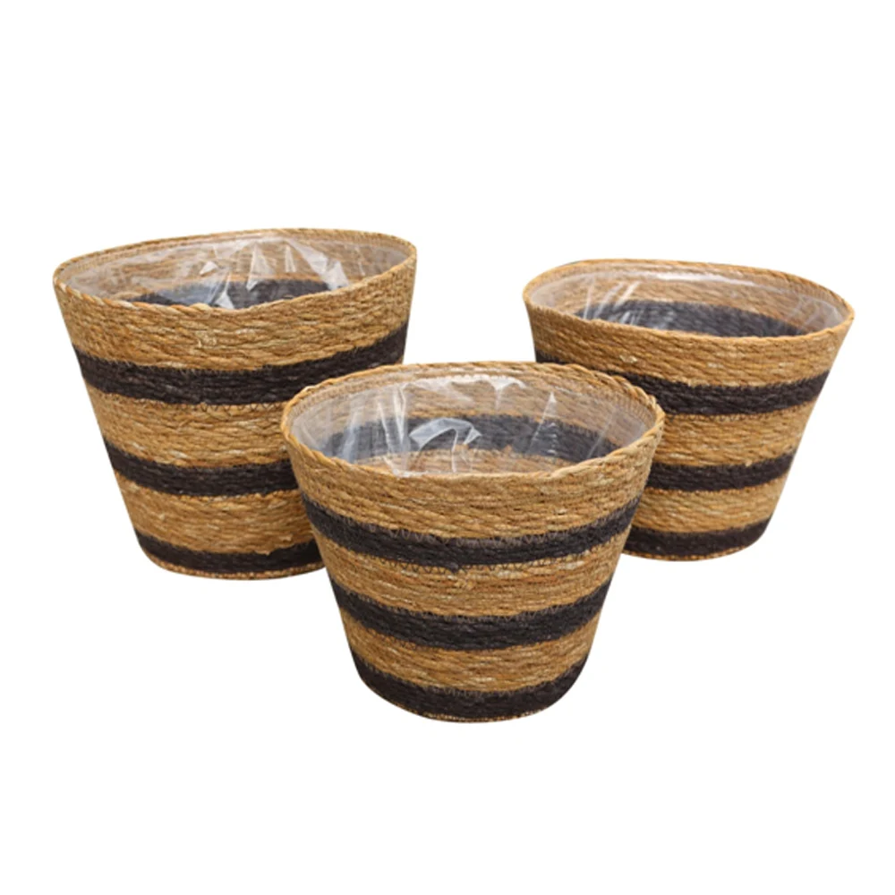 Seagrass Round cylinder Baskets set for Organizing wicker storage basket for outdoor and indoor decoration