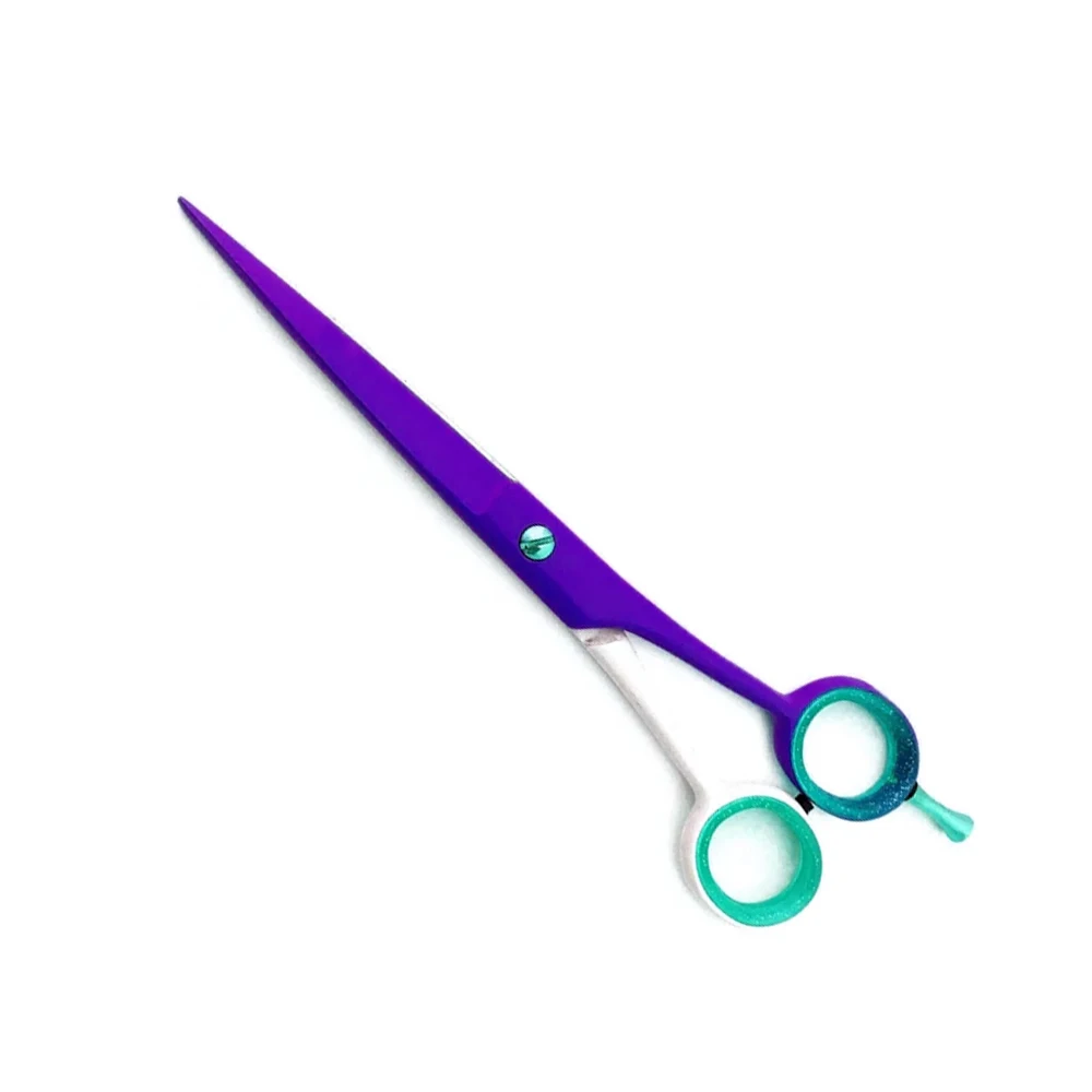 High Grade Hair Cutting Scissor White And Blue Coated Sharp Steel Blades Hairdressing Scissors With Finger Rest And Rubber Ring