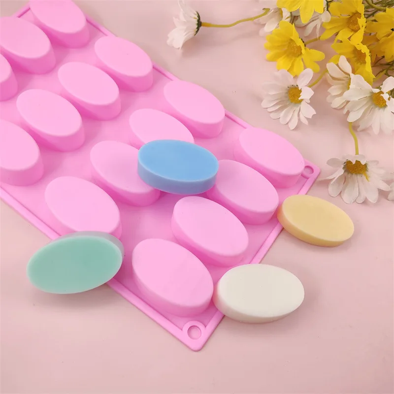 CT22 BPA Free Silicone Soap Molds, Round Rectangle Oval Soap Molds for Handmade Soap Candy Chocolate Cake with Sealed Bags, Pink