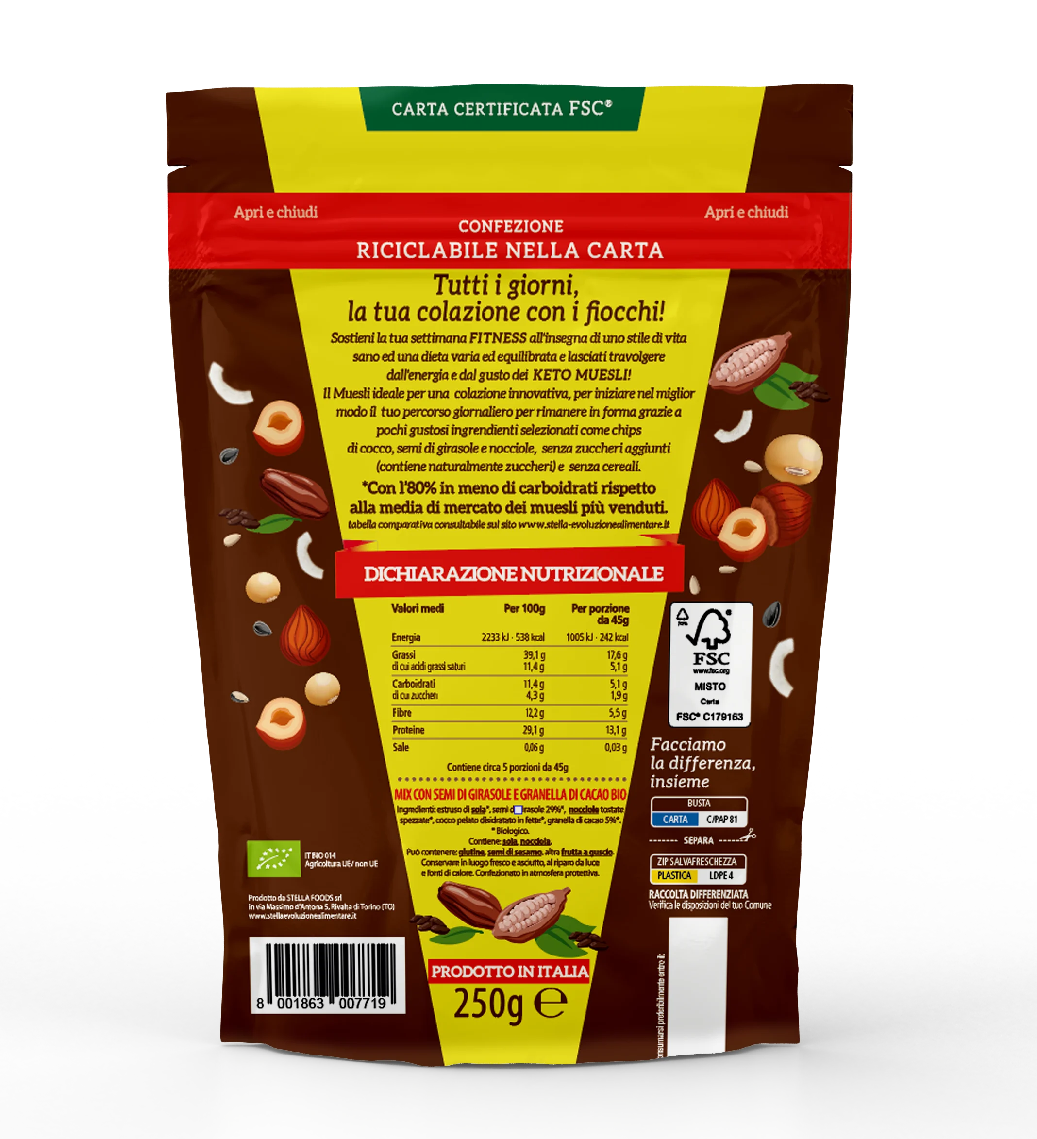 Wholesale Keto Diet Muesli Organic with Cacao Nibs Low Carb High Protein Cereals Breakfast Italian High Quality Products