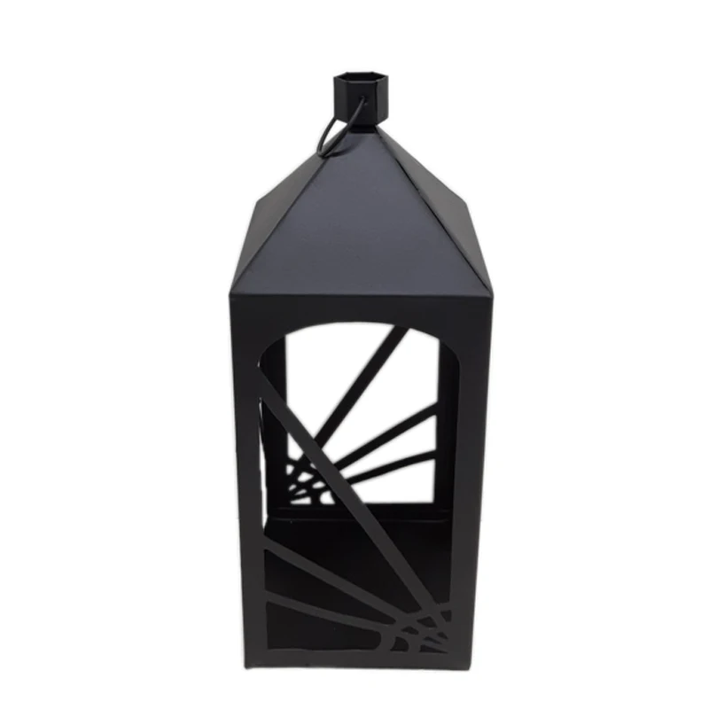 Home Decoration Glass and Iron Square Shape Indoor Hanging Lantern  Matt Black Color Candle Holder for Tabletop Handmade