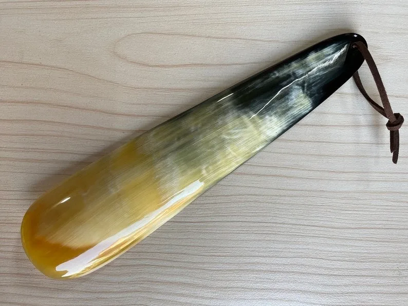 Shoe horn small handle polished Real water buffalo shoe Horn Short and with logo handle for sale By Bule Moon Exports