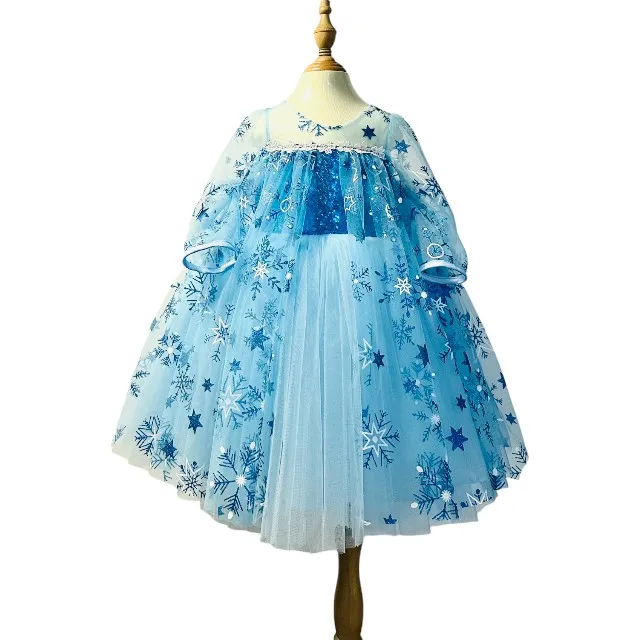 Cartoon Elsa Long Sleeve Princess Dress for Baby Girls OEM ODM Made in Vietnam Costumes for Children Spring-Winter Autumn Season