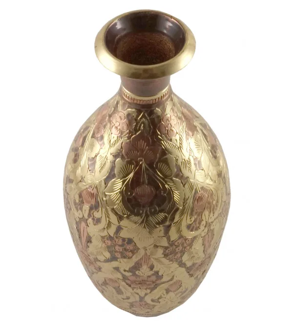 Brass Large Vase/Table Top Vase for Living Room Bedroom Side Table decorative Brass flower Pot with Embossed Design