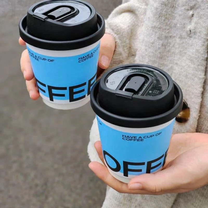 Cafe Cup Disposable Coffee Cups with Holder Color Double Wall Food Grade Paper Limonpack Wholesale Vasos Desechables Plain