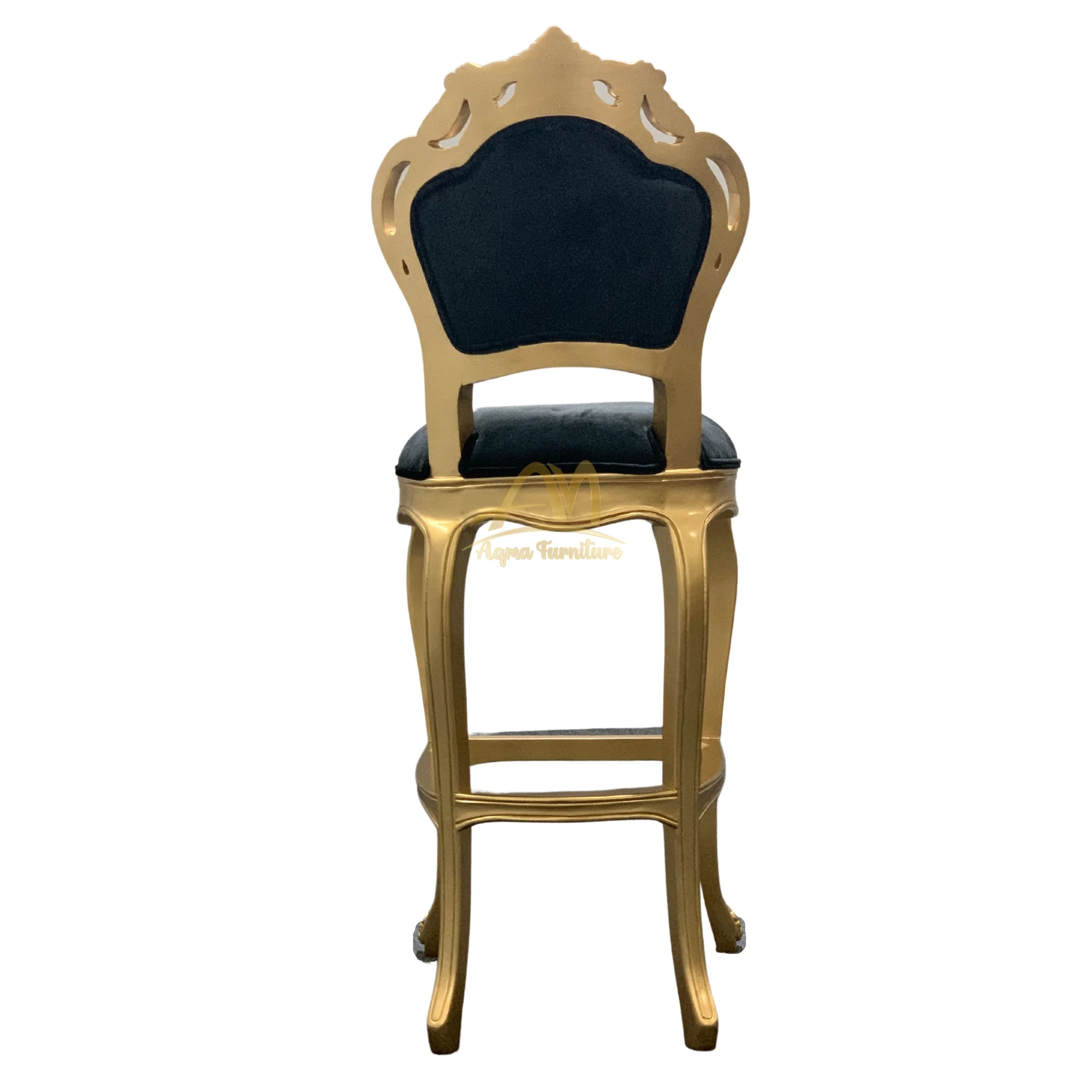Wooden Bar Stools Black Velvet Gold Color Stools Luxury Hight Chair Carved By Hands