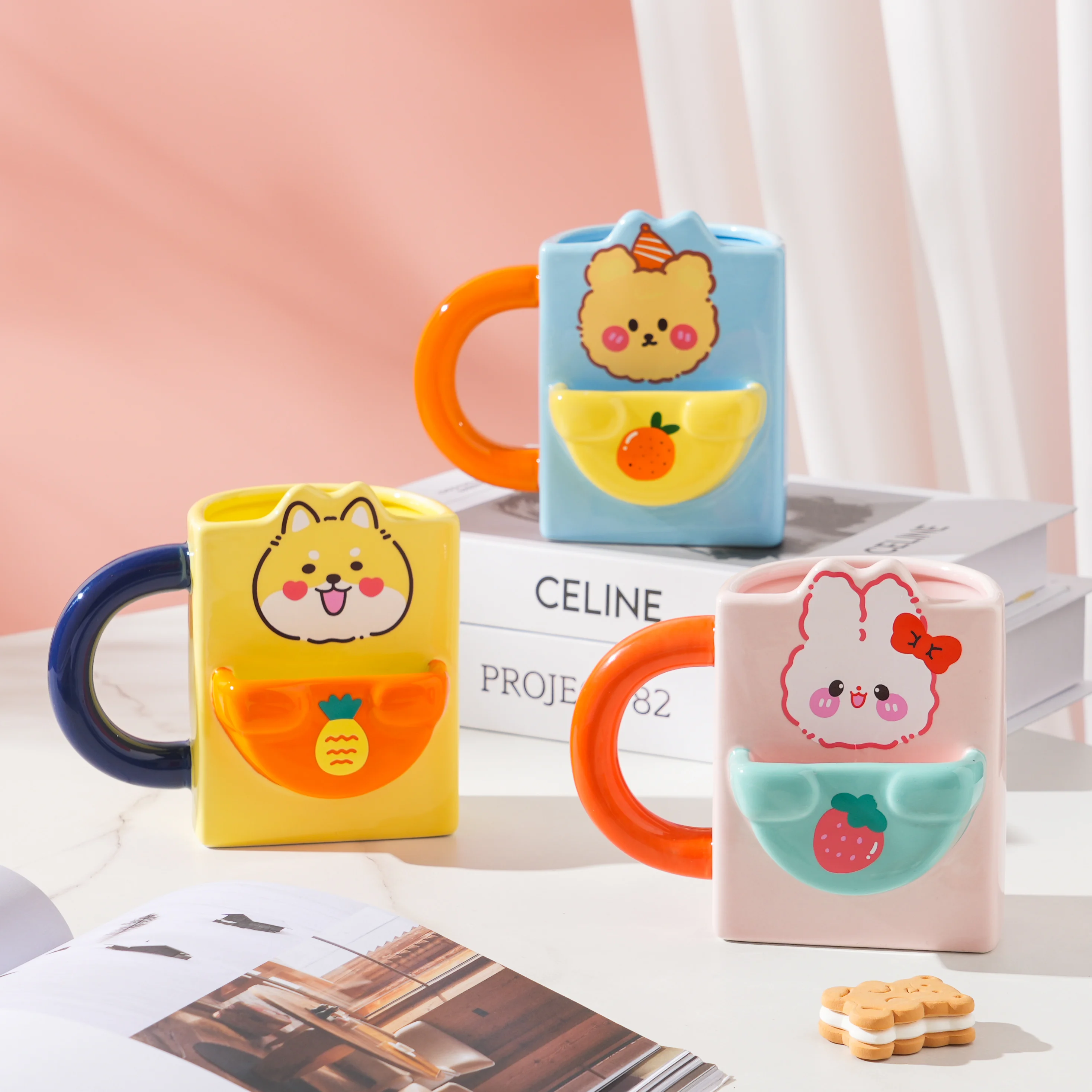 Cute Cup, Novelty Ceramic Coffee Tea Milk Mug with Lovely Animal Face, Novelty Birthday Christmas Gift for Pet Lovers 14 oz