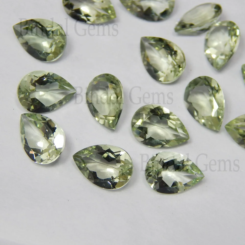 Green Amethyst 7X10 MM Pear Normal Cut Shape Loose Gemstone Cabochon For Making Designer Jewellery