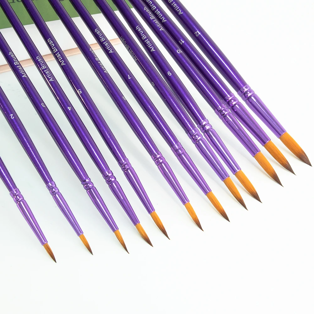 Tip Round Watercolor Brushes for Acrylic Oil Painting 12pcs Different Sizes Wood Handled Paint Brushes Set