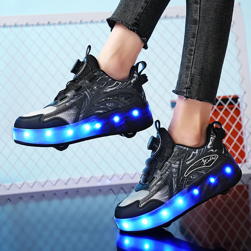 4 wheel Flashing Roller Skate Casual Running Shoes Student Misbehavior Shoes Detachable Parkour Boys Girls Children Skate