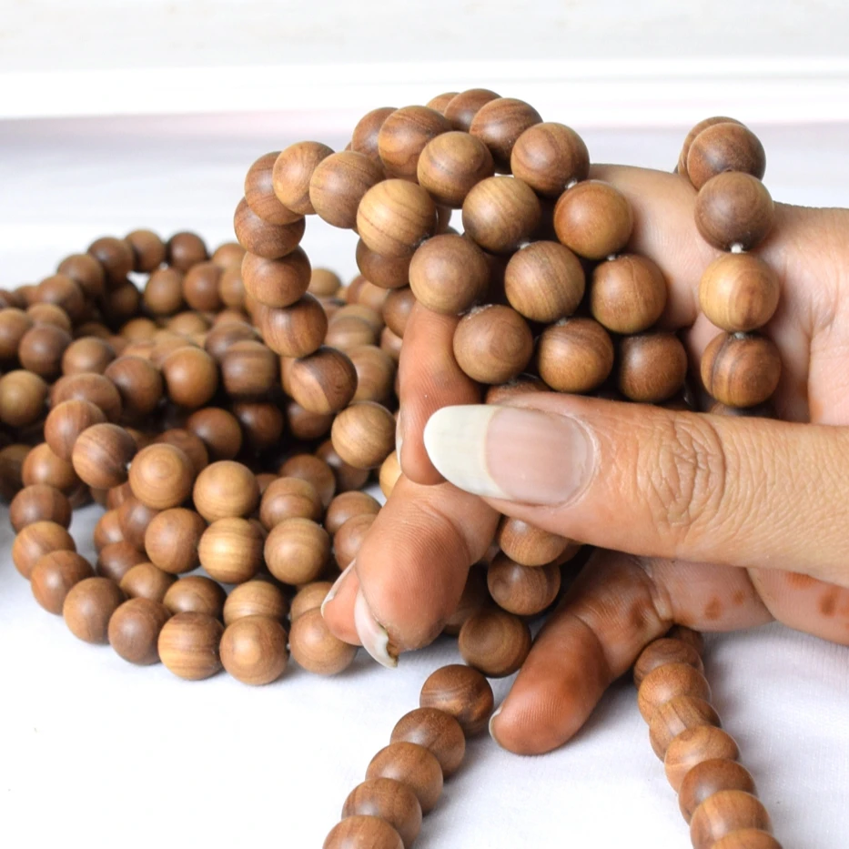 6mm light color natural Indian sandalwood carving sandalwood beads sandalwood prayer beads