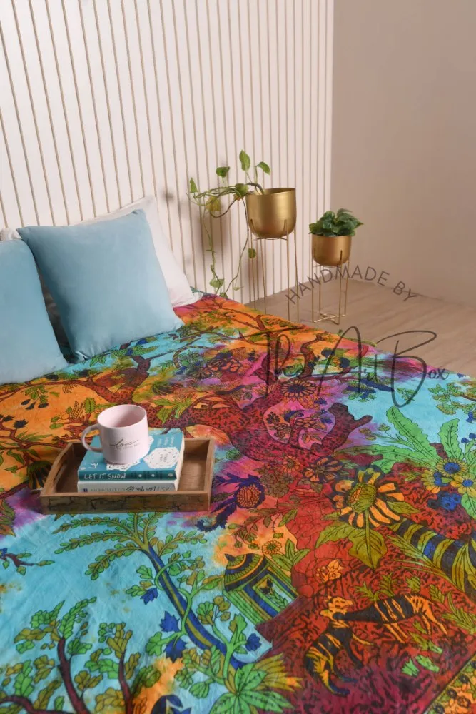 Indian Blue Tree Of Life Tapestry Twin Queen Tapestry Handmade Bedspread Mandala Design Carpet Cotton Home Decor