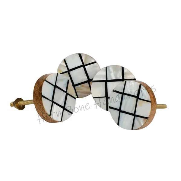 Classic Design Natural Pearl Round Shape Door Pull Black and Natural Pearl White Cabinet Door Knob Mother of Pearl Door Handle