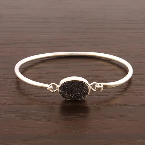 Модный натуральный черный сахар druzy посеребренный браслет с манжетами оптовая цена модный драгоценными камнями