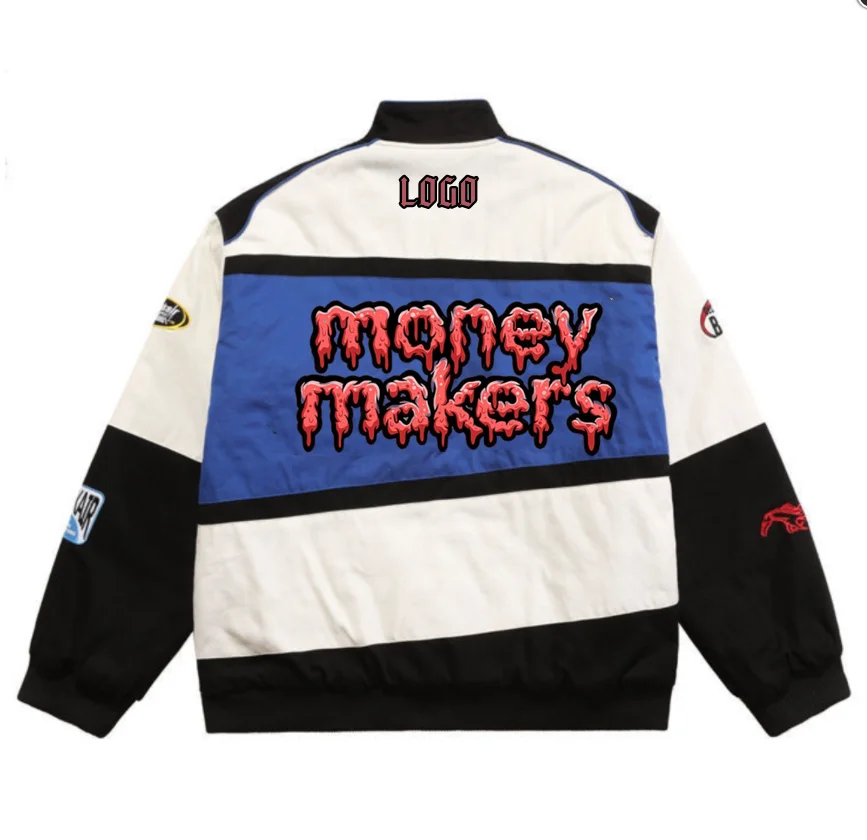 2023 JH Design Wholesale OEM cotton plus size flight motor race car jackets custom embroidery patch nascar racing jacket for men