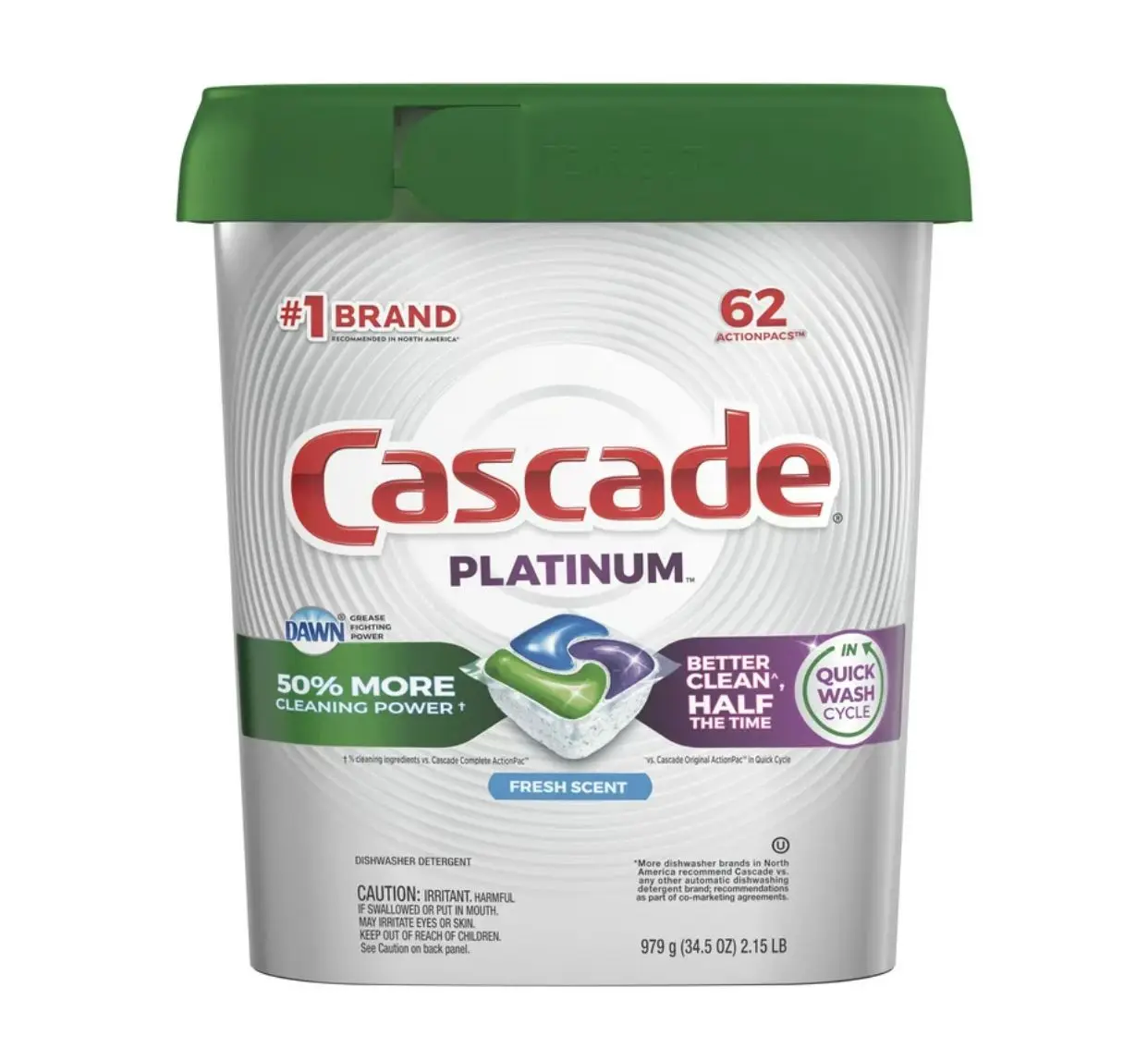 Очищающее средство для посудомоечной машины каскадная Платина ActionPacs, свежий запах, 62 шт.