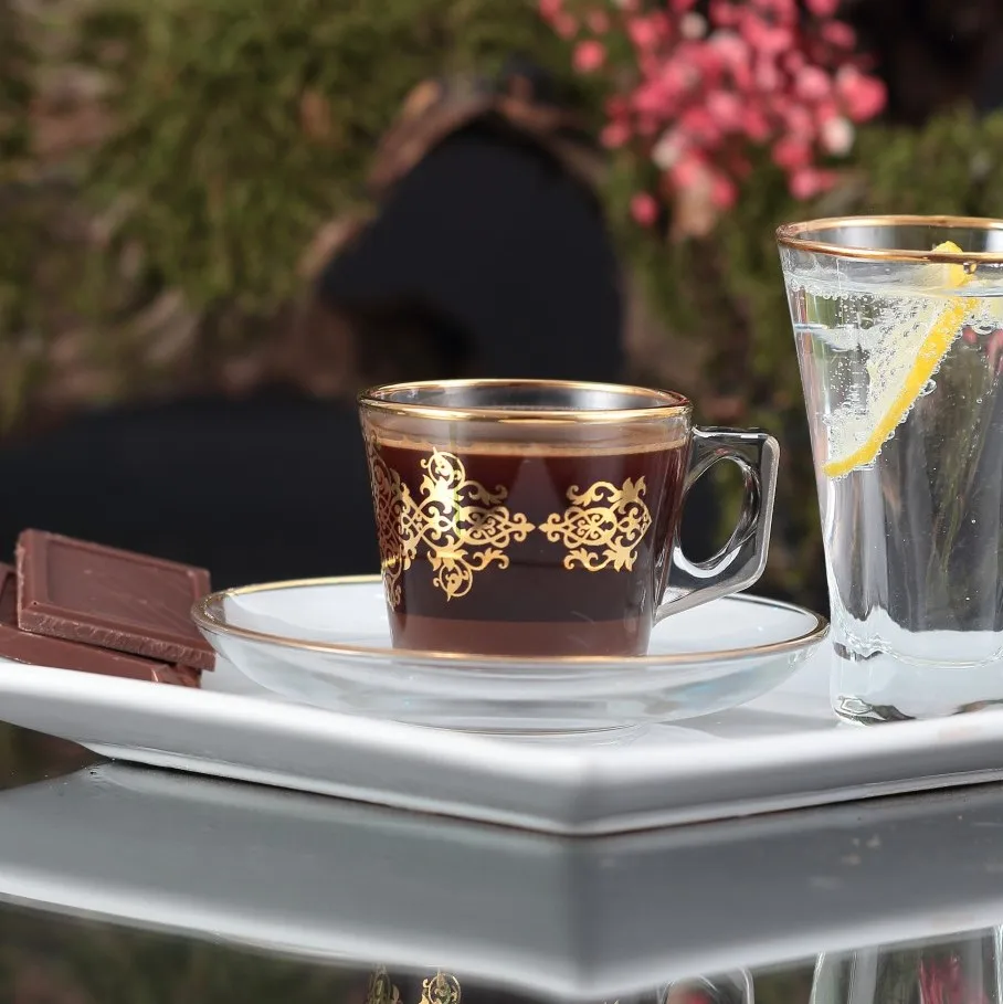 97301 TURKISH COFFEE SET WITH HANDLE SULTANI GOLD   6 coffee cups(80 ml) + 6 saucers