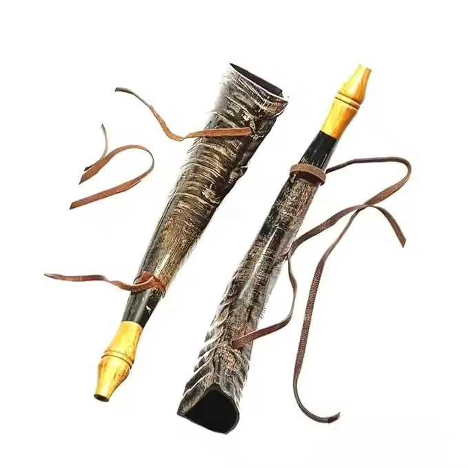 Natural High Quality Horn Classic Sounding Wholesale Battle Sound Cattle Blowing Horn with leather strip