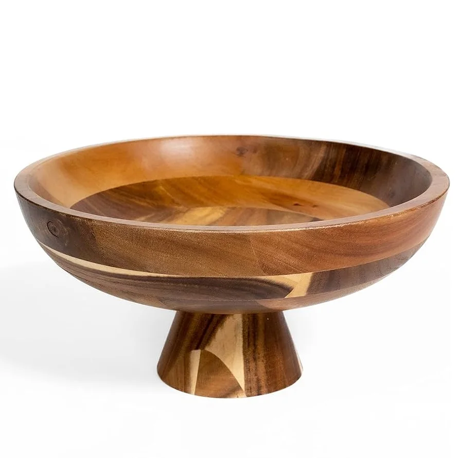 Top Trending Customizable Wood Dining Bowl Natural Acacia Wooden Salad & Fruit bowl tableware High quality finished best Selling