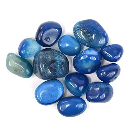 WHOLESALE NATURAL HEALING CRYSTAL  BLUE ONYX  TUMBLES/PEBBLES :  GEMSTONE HIGH QUALITY BLUE ONYX  POLISHED TUMBLED STONE