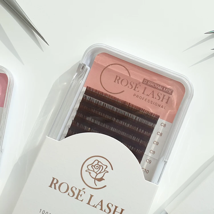 [ROSE LASH] 2022 Best Selling DARKBROWN Individual Eyelash Extension Long Lasting Curl No Kink No Sticky Korea PBT