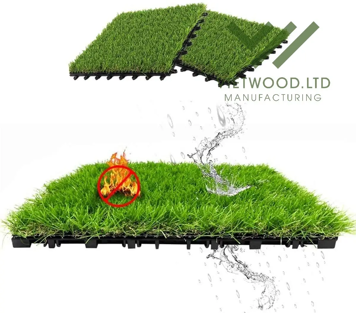 Artificial Grass Tiles Grass Lawn Interlocking Flooring and Deck Tiles Realistic Outdoor Synthetic Turf Click Tiles Plastic Base